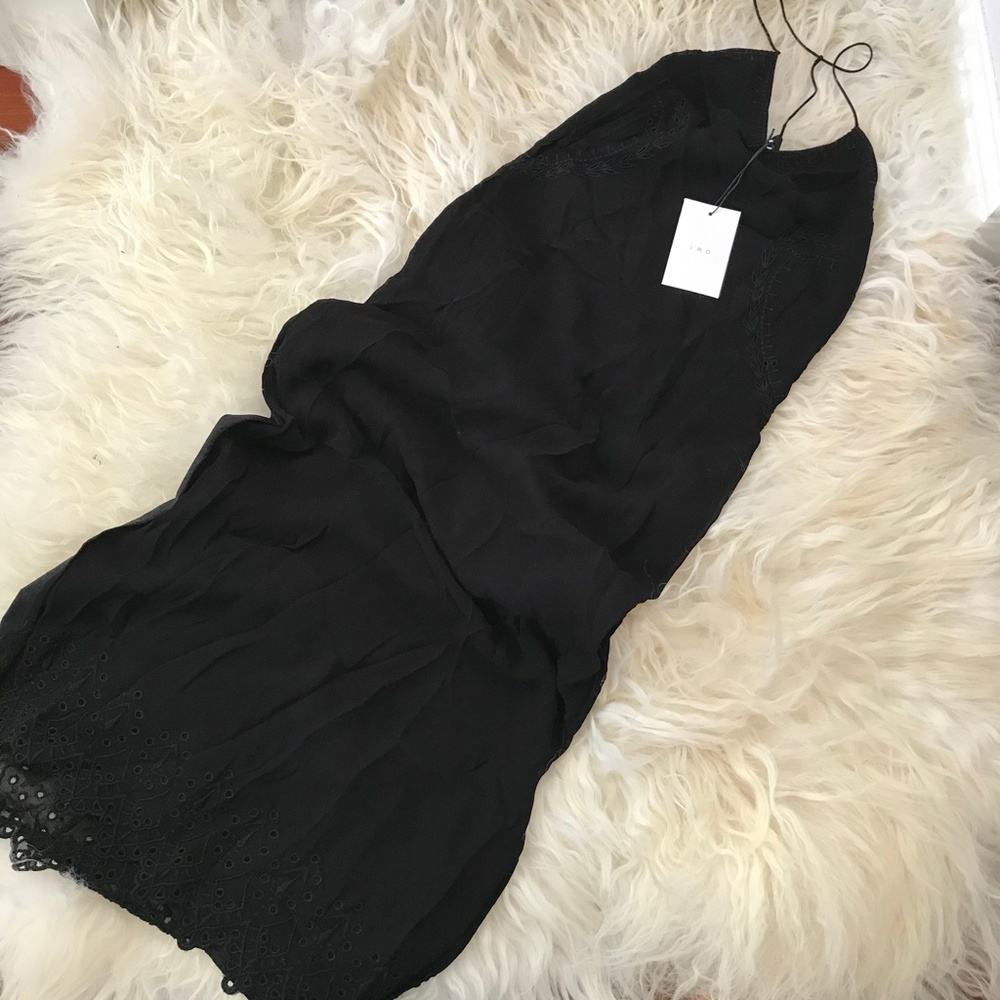 IRO Black Eyelet-Trim Spaghetti Strap Midi Dress